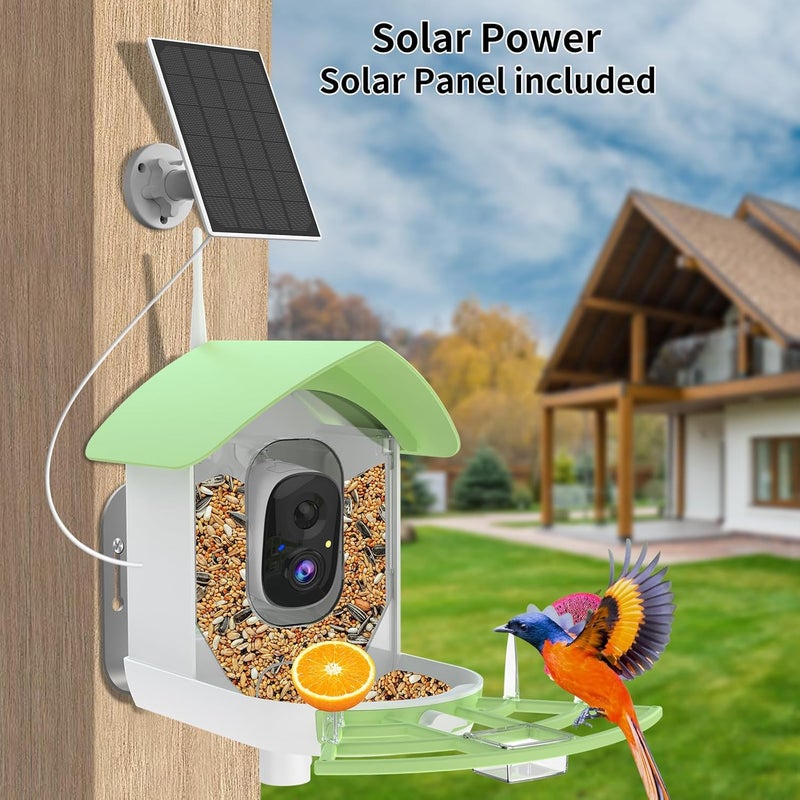 Fazoxo Bird Feeder with Camera,Smart AI Birds Breed Recognition,Birds Motion Detection with Real-Time Notice,Auto Capture Bird Watching WiFi Camera,Solar-Powered Outdoor Charging Bird House,Ideal Gifts,Green - Image 3